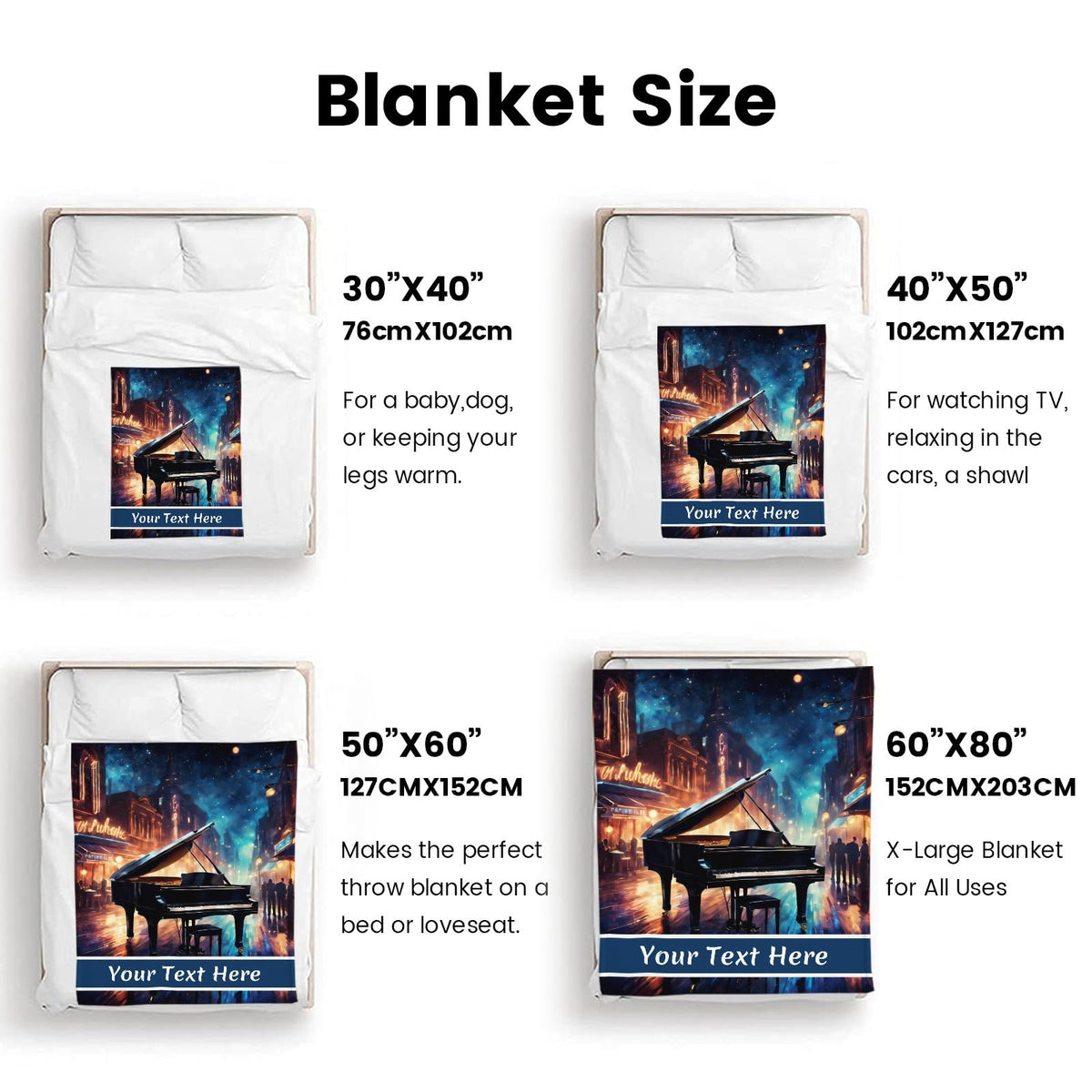 CUSPILO Piano Blankets, Personalized Music Throw Blanket for Couch Sofa Bed Room Decor Fuzzy Blanket Throw, 30 x 40 Inches