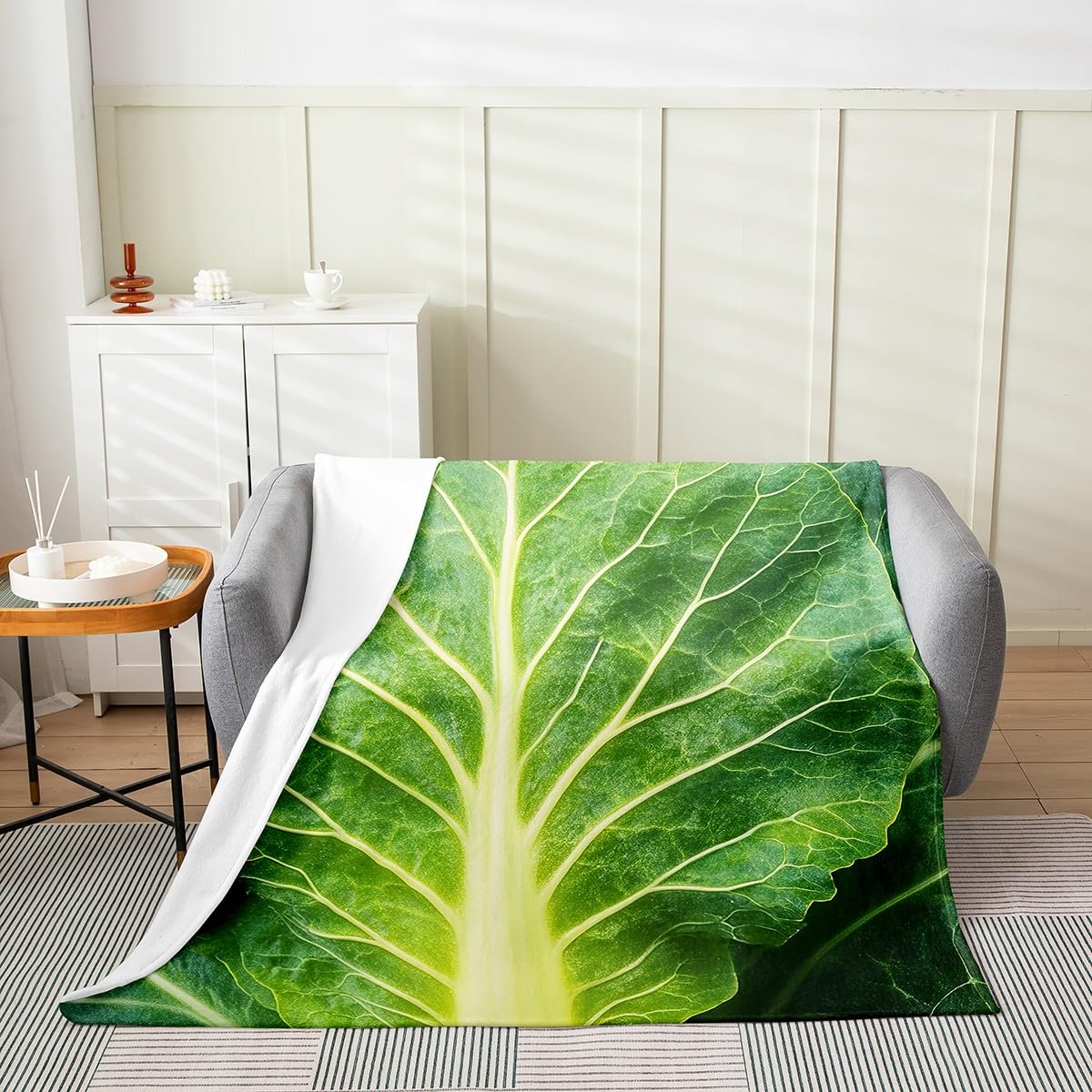 Erosebridal Vegetable Blanket for Adult,Green Lettuce Throw Blanket 40x50 Inch,Cabbage Fleece Blanket,3D Food Themed Flannel Blanket for Home Room Decor