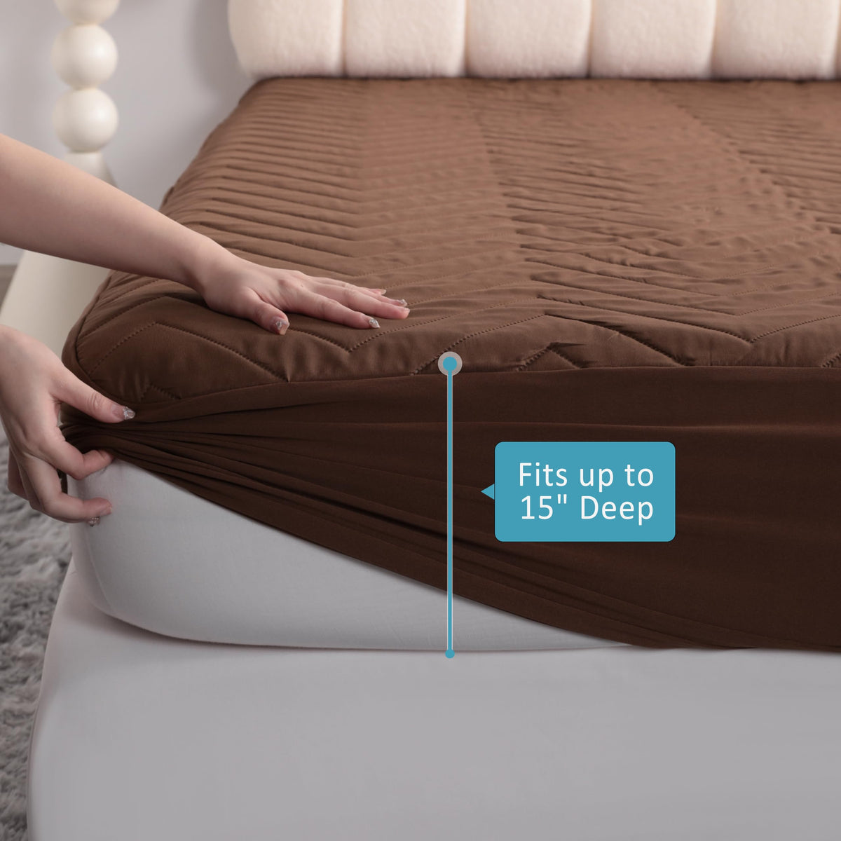 NTBAY Waterproof Mattress Protector, Quilted Twin Fitted Mattress Cover with 15" Deep Pocket- Machine Washable - Soft Mattress Pad Cover, Brown