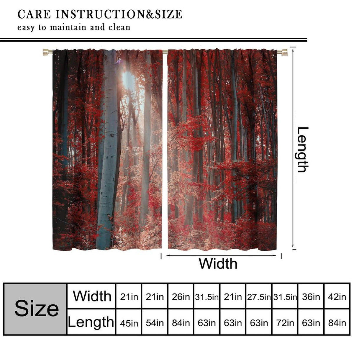 ICMOLYYENLO Natural Landscape Blackout Curtains, Forest Sunset Maple Leaf Lawn Woodland Pattern Printed Curtains for Bedroom Living Room Insulation Curtains 42x44 Inches