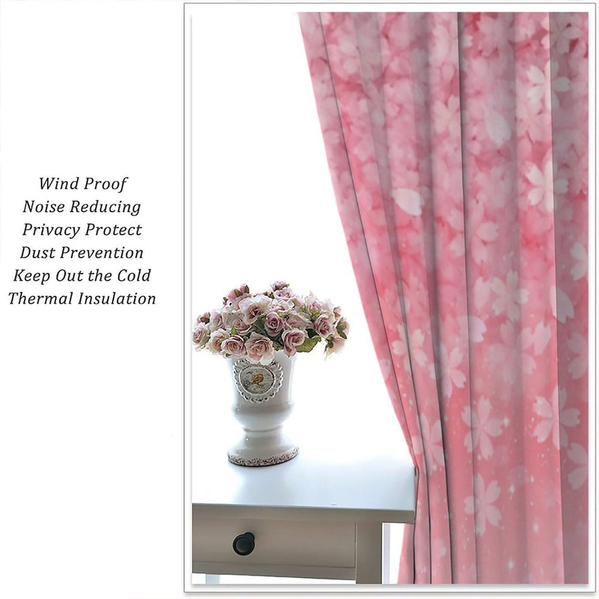 Mchenxin Spring Cherry Blossom Curtains, Abstract Pink Galaxy Japanese Cherry Blossom Flower Print Window Treamtents for Girls Women Bedroom Living Room, 42x45in (No Blackout)