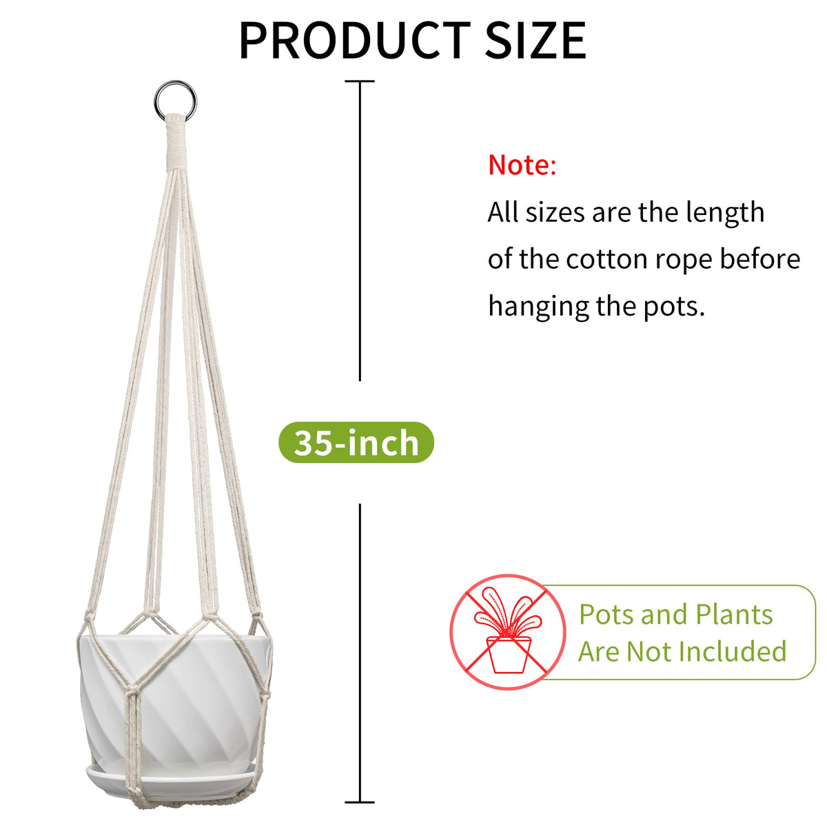 IDEEEPAN Macrame Plant Hanger, Fits 4-13 Inch Pots, Boho Hanging Plant Holder for Indoor Outdoor, 35 Inch, Set of 3, White (No Flowerpot)