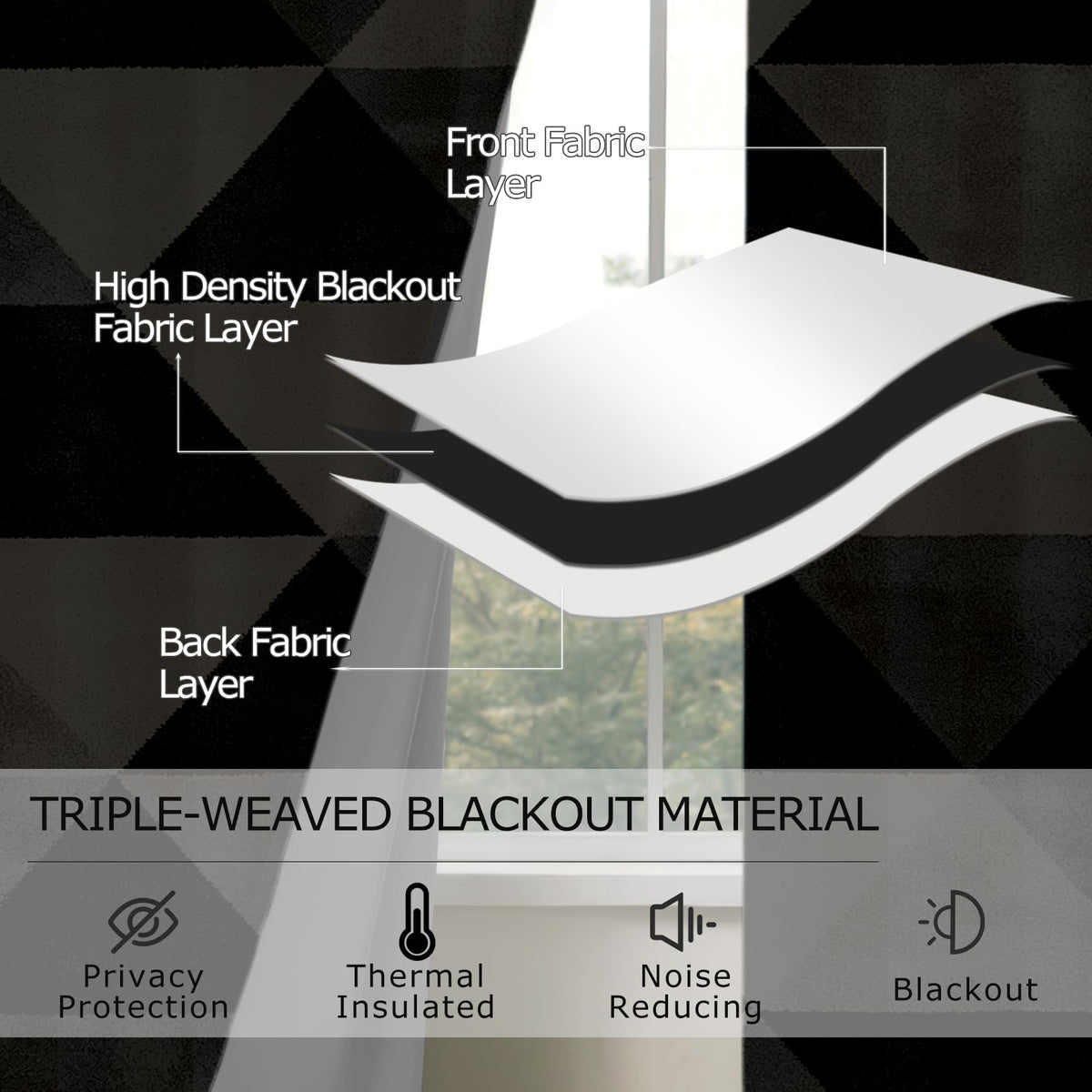 Solvivae Modern Blackout Curtains for Bedroom Living Room, Black Beige Retro Geometric Patterned Window Treatments, Room Darkening Thermal Insulated Grommet Drapes, 84 Inch Curtains 2 Panel Set