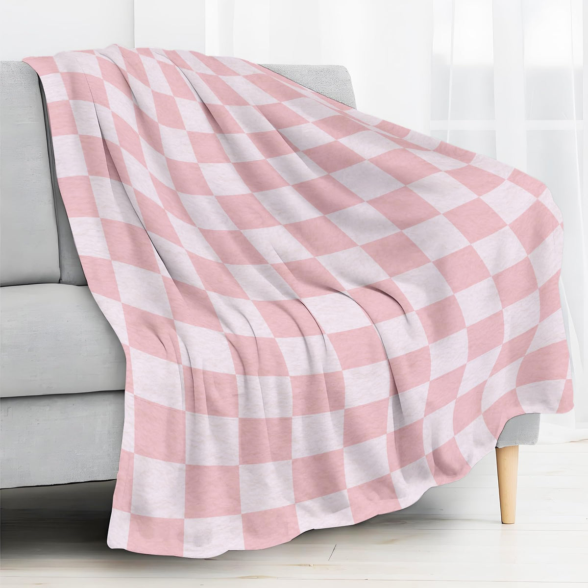 ANIOXCK Throw Blanket for Couch, 300GSM Warm Soft Cozy Flannel Blanket, Cute Blanket for All Seasons Bedroom Home Decor Gifts, Pink Cute Checkerboards 50x60 Inches