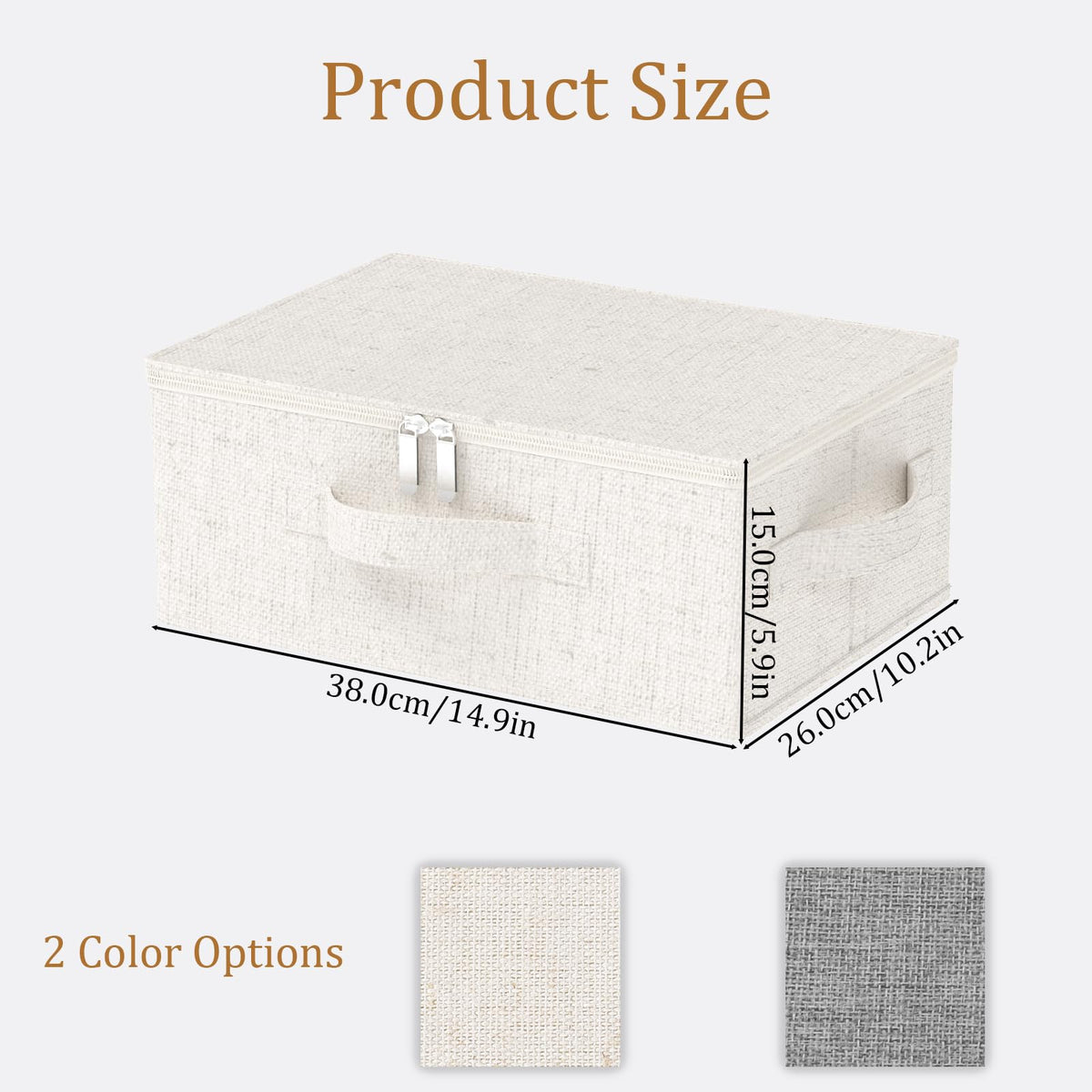 ENUMAIL Underbed Storage Box with Lid, Foldable Clothes Organizers, Home Organising Baskets for Clothes, Shoes, Blankets, Pillows, 14.9x10.2x5.9Inches, Beige, 1 Pack
