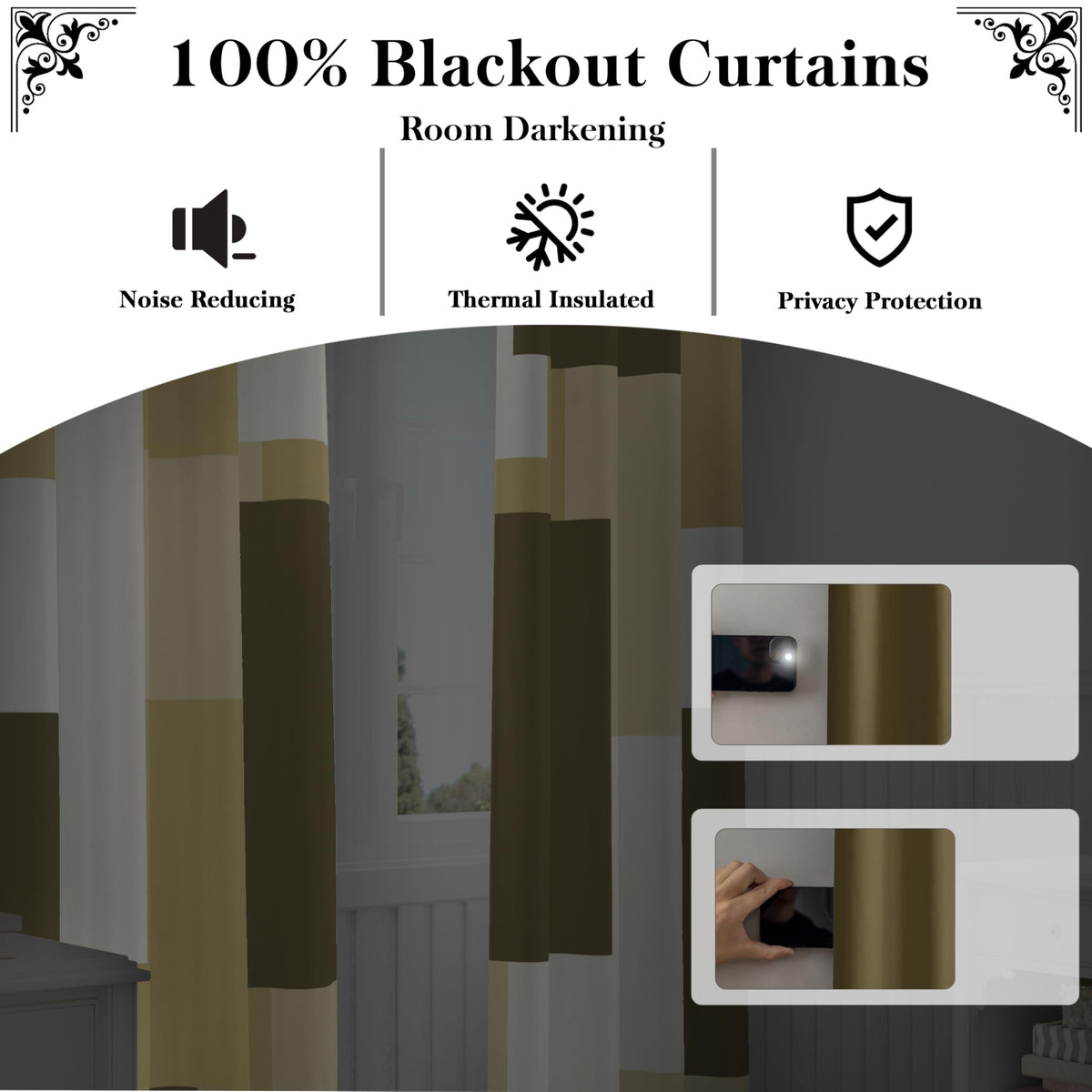 Tyrot Beige 100% Blackout Curtains for Bedroom 63 inch Long 2 Panels Set White Beige Modern Abstract Geometric Black Out Curtains Insulated Room Darkening Window Drapes for Living Room, 52Wx63L