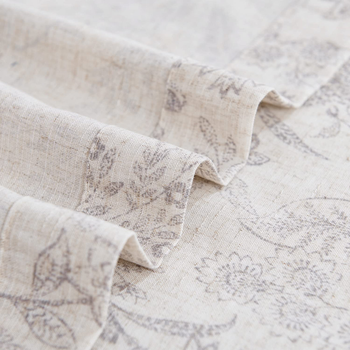 Lazzzy Kitchen Tie Up Valance Curtain Linen Floral Farmhouse Valance for Living Room Bathroom Bedroom Country Valances Window Treatments Small Cafe Curtian 20 Inch Rod Pocket 1 Panel Grey on Beige