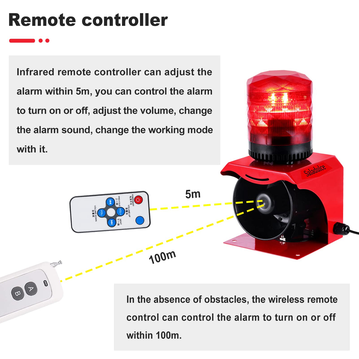 Industrial Strobe Alarm Outdoor Alarm Siren and Strobe SF512 Emergency Warning Light Alarm 120dB with Remotes (AC110V) (AC 110V Without Plug)