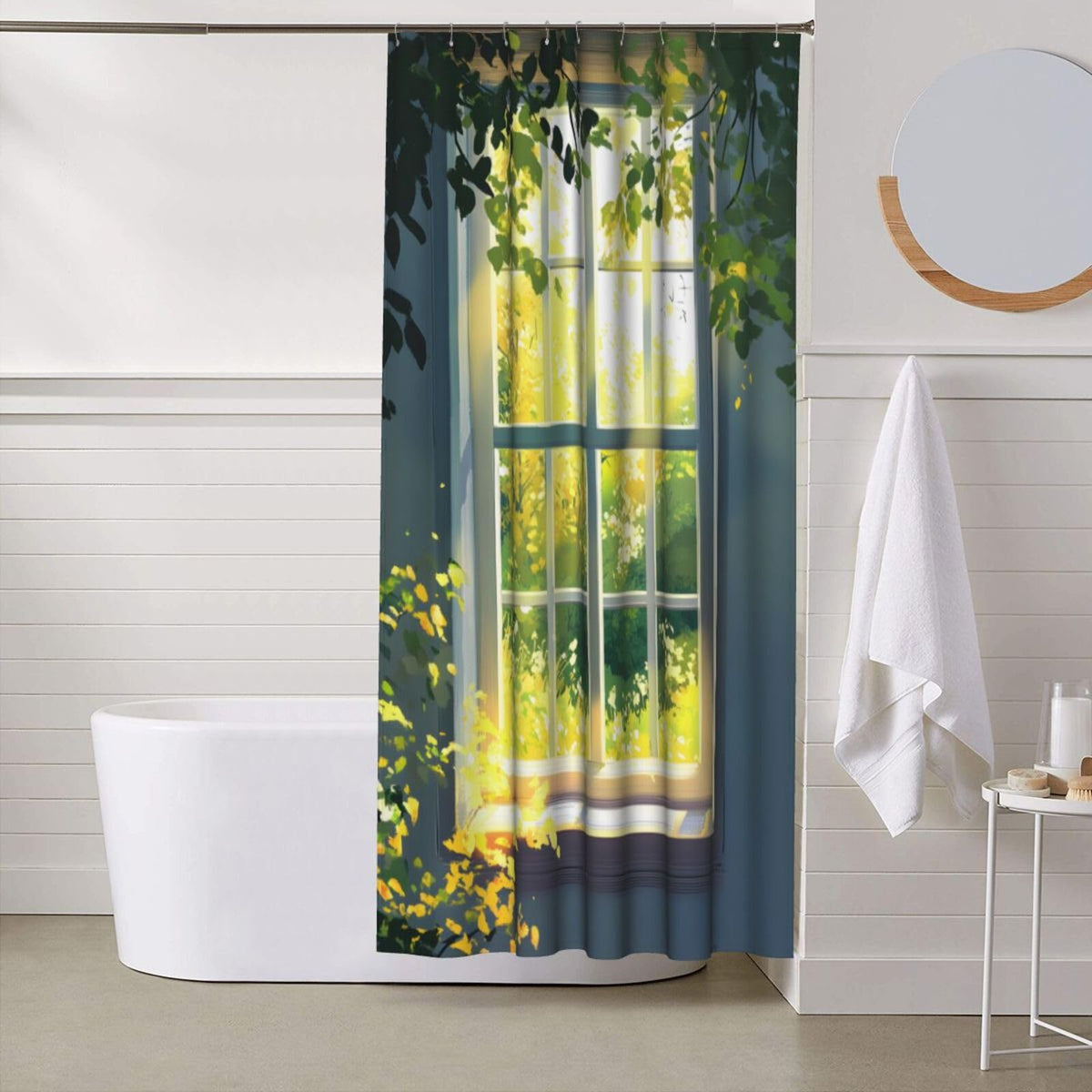 HEILIVIO Shower Curtain Window Tree Morning Waterproof Fabric Stylish Durable Bathroom Decor,Quick-Dry,60x72inches,Includes 12 Iron Hooks