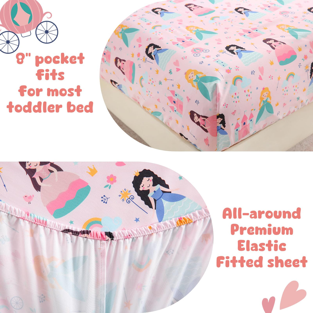 LONAVA Toddler Kids Comforter Set - 4 Pieces Toddler Bedding Sets for Boys Girls Children, Ultra Soft Microfiber Bed in A Bag with Flat Fitted Sheets, Princess