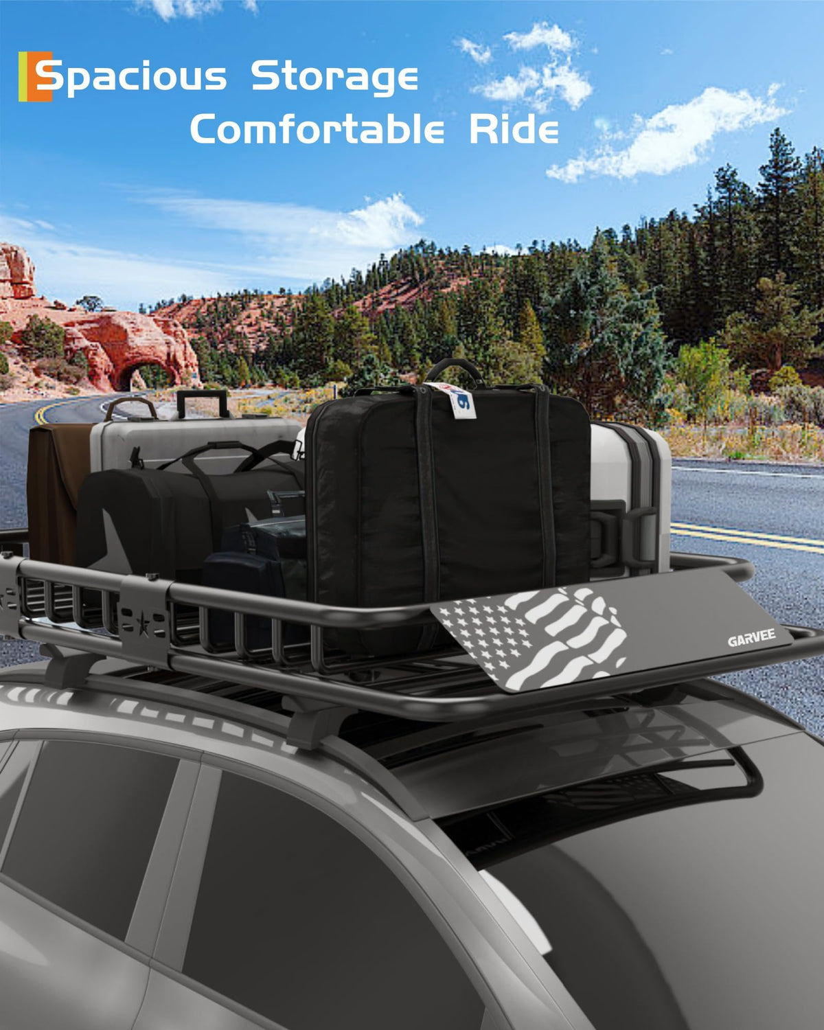 GarveeLife 64 in x 39 in Universal Roof Rack Carrier Basket, 200 LBS Capacity Car Cargo Rack with Extension Luggage Holder Basket Heavy Duty for SUVs, Trucks, Vehicles