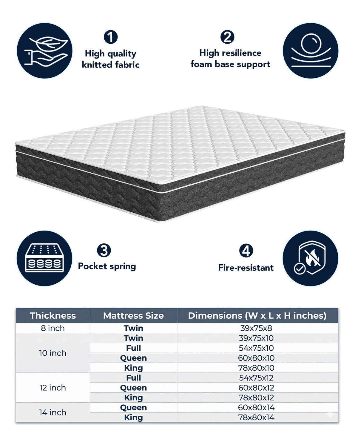 Puzdaz Queen Size 12 Inch Medium Firm Hybrid Mattress with Cooling Gel Memory Foam, CertiPUR-US Certified Mattress in a Box Pressure Relief Removable Cover No Fiberglass
