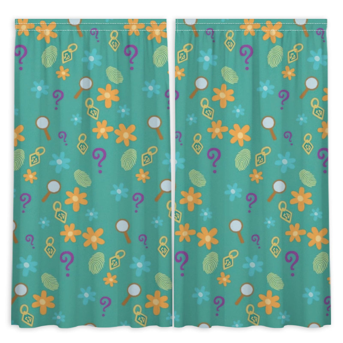 Funnytree 82" X 84" Colorful Mystery Pattern Window Curtains Magnifying Glass Icons Drapes Bedroom Home Room Decor Durable Fabric Machine Washable