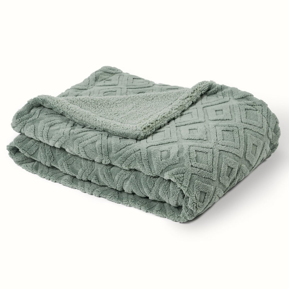 EverGrace Jacquard Boho Sherpa Fleece Throw Blanket for Couch, Super Soft Cozy Fuzzy Plush Blankets for Winter, Reversible Thick Warm Blanket for Bed, Sofa, Living Room, Sage Green, 50" x 60"