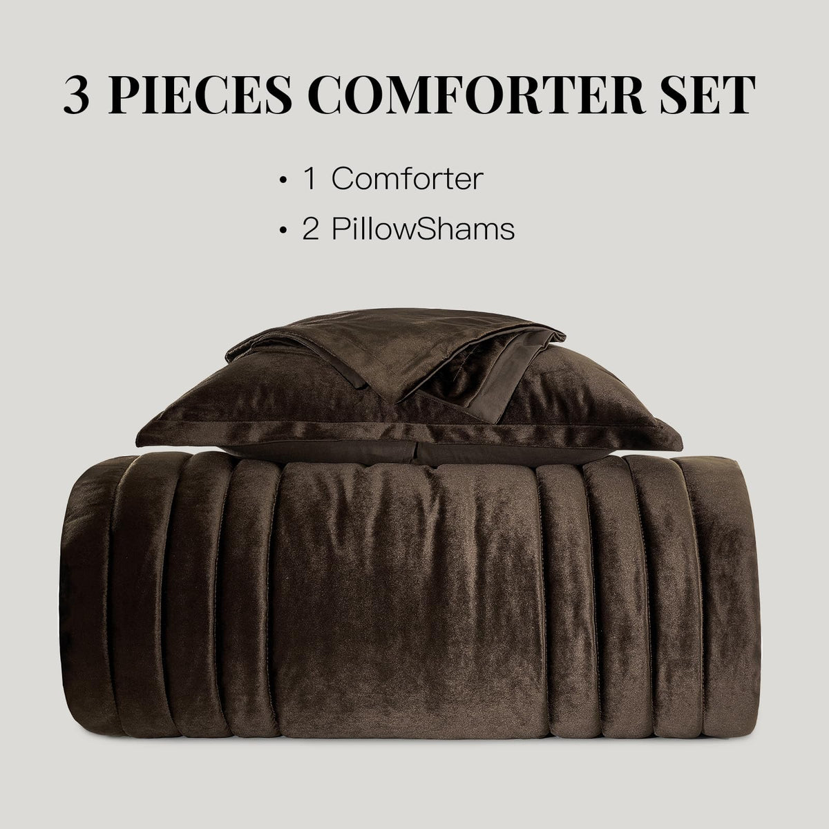 Brown Velvet Bedding Comforter Sets: Queen Size 3 Pieces Luxury Ultra Soft Bed Set Suitable for All Seasons - Chocolate Cozy Striped Modern Rustic Lightweight Men Women Bedroom Comforter with 2 Shams