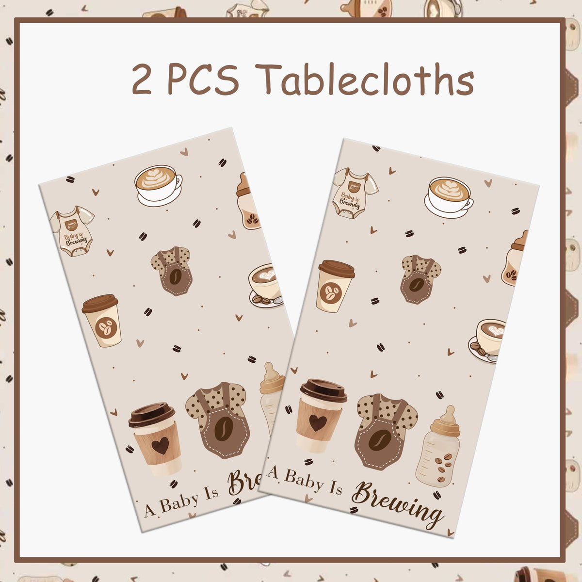 LUCKYQUBE Baby is Brewing Coffee Baby Shower Tablecloth, Neutral Brown Disposable Table Cover for Gender Reveal Party, Coffee Themed Baby Shower Supplies, Baby Bottle Tablecloth for Welcome Baby