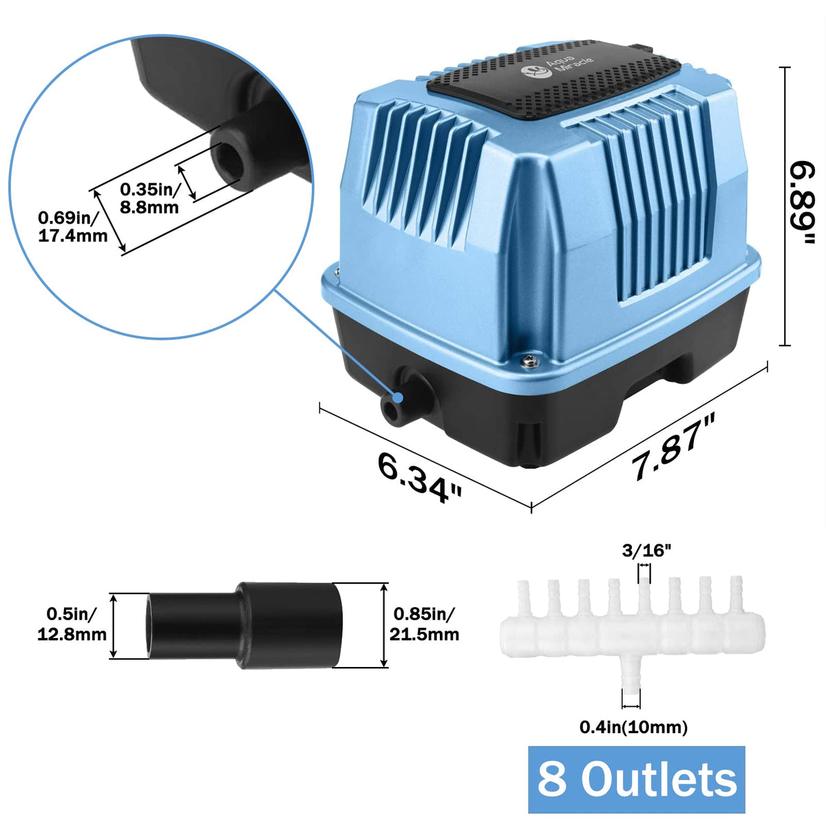 AquaMiracle Linear Air Pump AP60 for Pond Aeration, 950GPH Septic Air Pump Pond Aerators for Outdoor Ponds, Hydroponic, Waste Treatment, Aquarium, Fish Farm, Seafood Restaurant