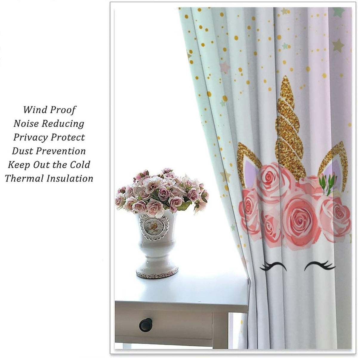 YCness Girls Unicorn Curtains Ombre Rainbow Pink Art Printed Window Drapes for Kids Children Nursery Playroom Room Decor Fabric Set 2 Panel 42x45 Inch 30% Shading Rate