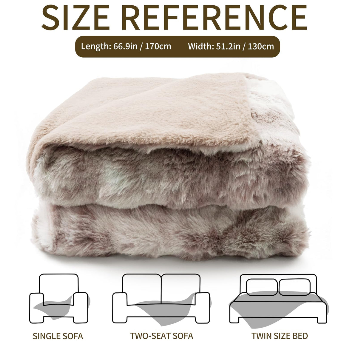 Seuqhck Faux Fur Throw Blanket, Soft and Plush Thick Bubble Blanket for Couch, Sofa, Bedroom and Living Room, 60 x 50 Inches, Tie-Dye Taupe