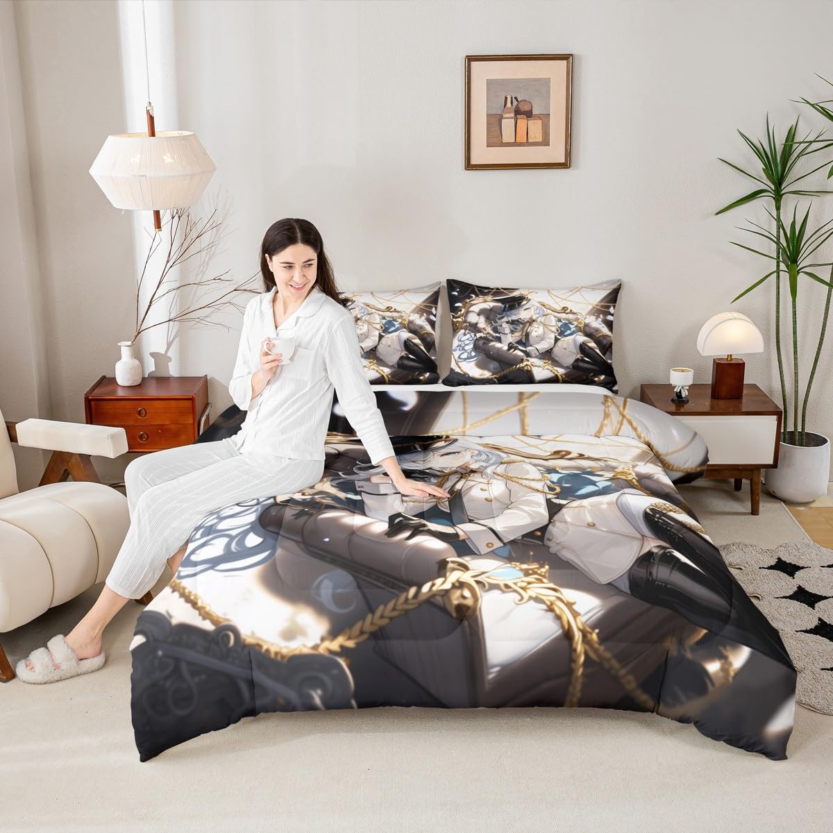 Erosebridal 3D Anime Uniform Girl Twin Comforter Sets,Japanese Style Cartoon Bedding for Boys Girls Teen Cute Kawaii Room Decor, Sailor Suit Duvet Set Anime Cyber Retrofuturism Homebody Quilt