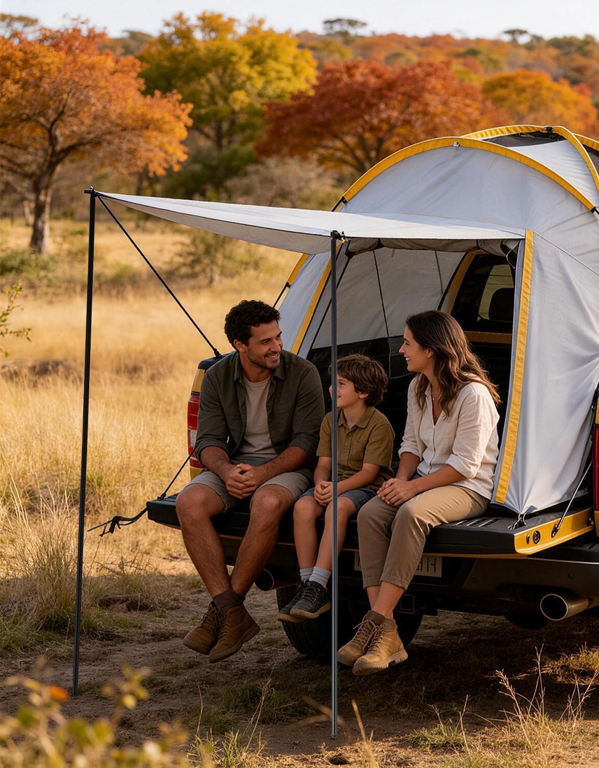Pickup Truck Tent with Awning Shade,210 d Waterproof PU3000 Oxford Truck Camper for Chevy Silverado 1500 F150 Ram 1500