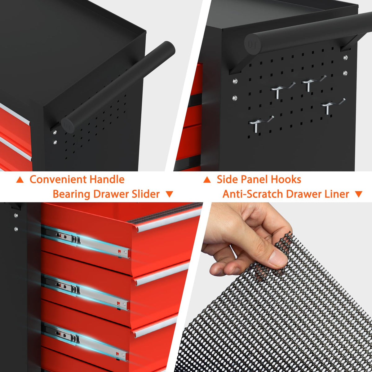 Granper 5-Drawer Rolling Tool Chest, Tool Box with 4 Wheels and Drawers, High Capacity Detachable Mobile Tool Storage Cabinet for Garage, Workshop, Mechanics and Repair Room (Blackred)