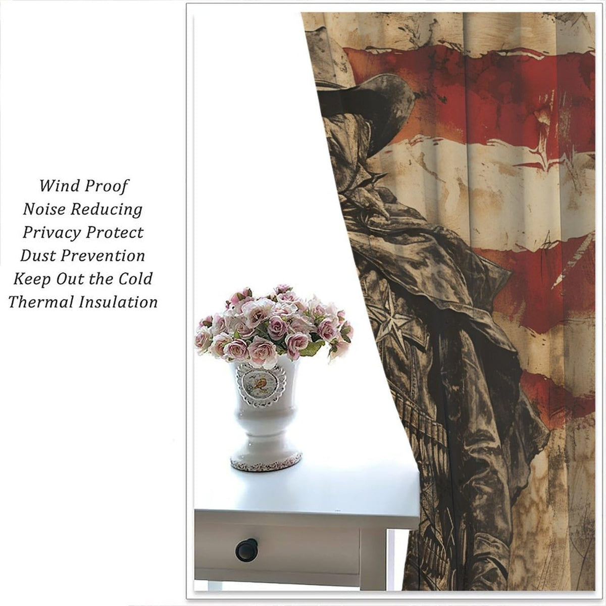Nanacur American Flag Cowboy Curtains, Vintage Western Rod Pocket Window Treatment for Kitchen Boys Teens Adult Bedroom Living Cafe Drapes 41" W X 45" L (No Blackout)