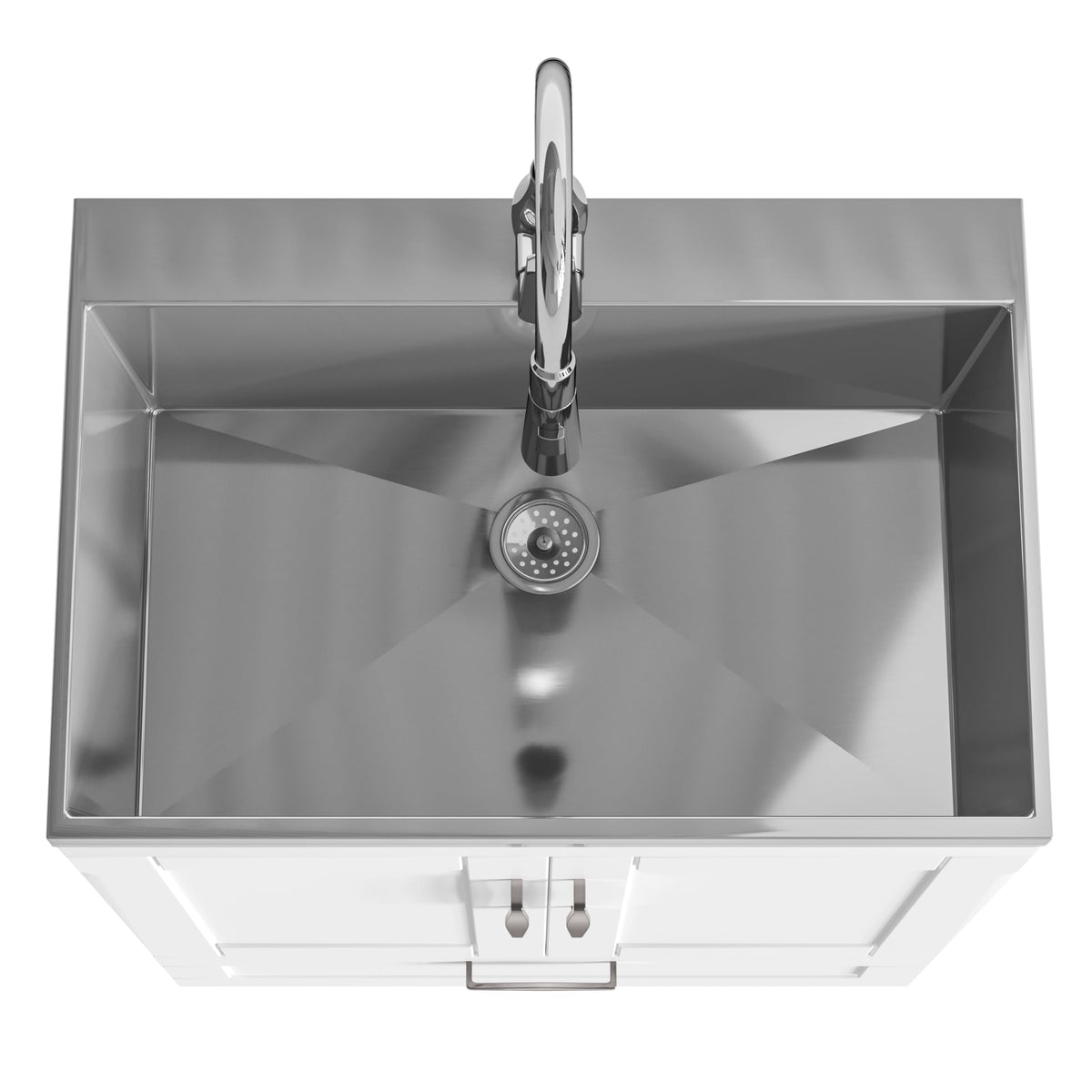 SIMPLIHOME Reed All-in-One 28 inch Wide Utility Sink and Laundry Cabinet in Pure White Finish, Transitional Stainless Steel Sink Cabinet for Laundry Rooms with High-Arch Chrome Faucet and Storage