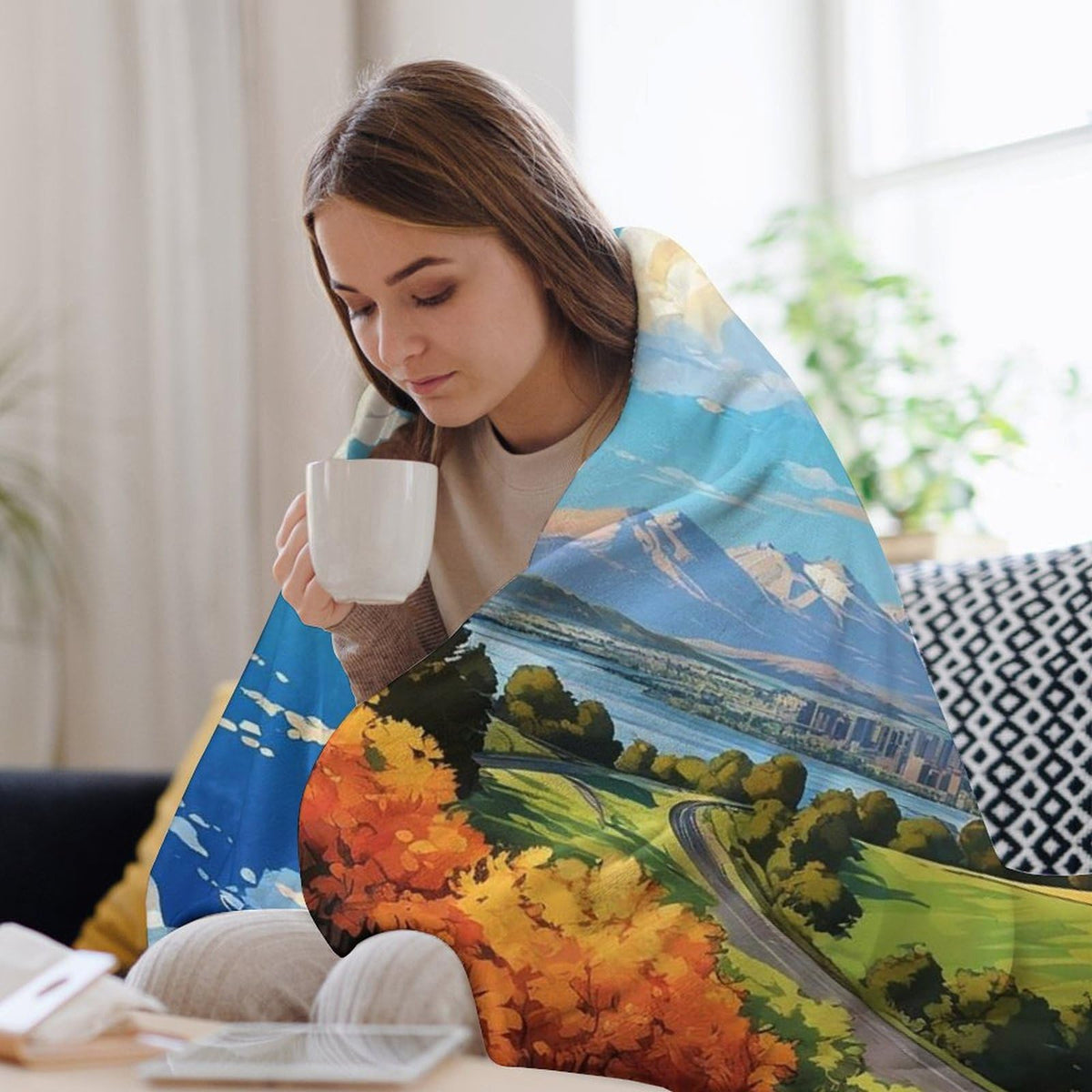 Boise Idaho City Skyline Landscape Abstract Blanket Soft Flannel Lightweight Blanket Outdoor Travel Carry Living Room Bedroom Sofa Decoration Gifts 40x50 Inch