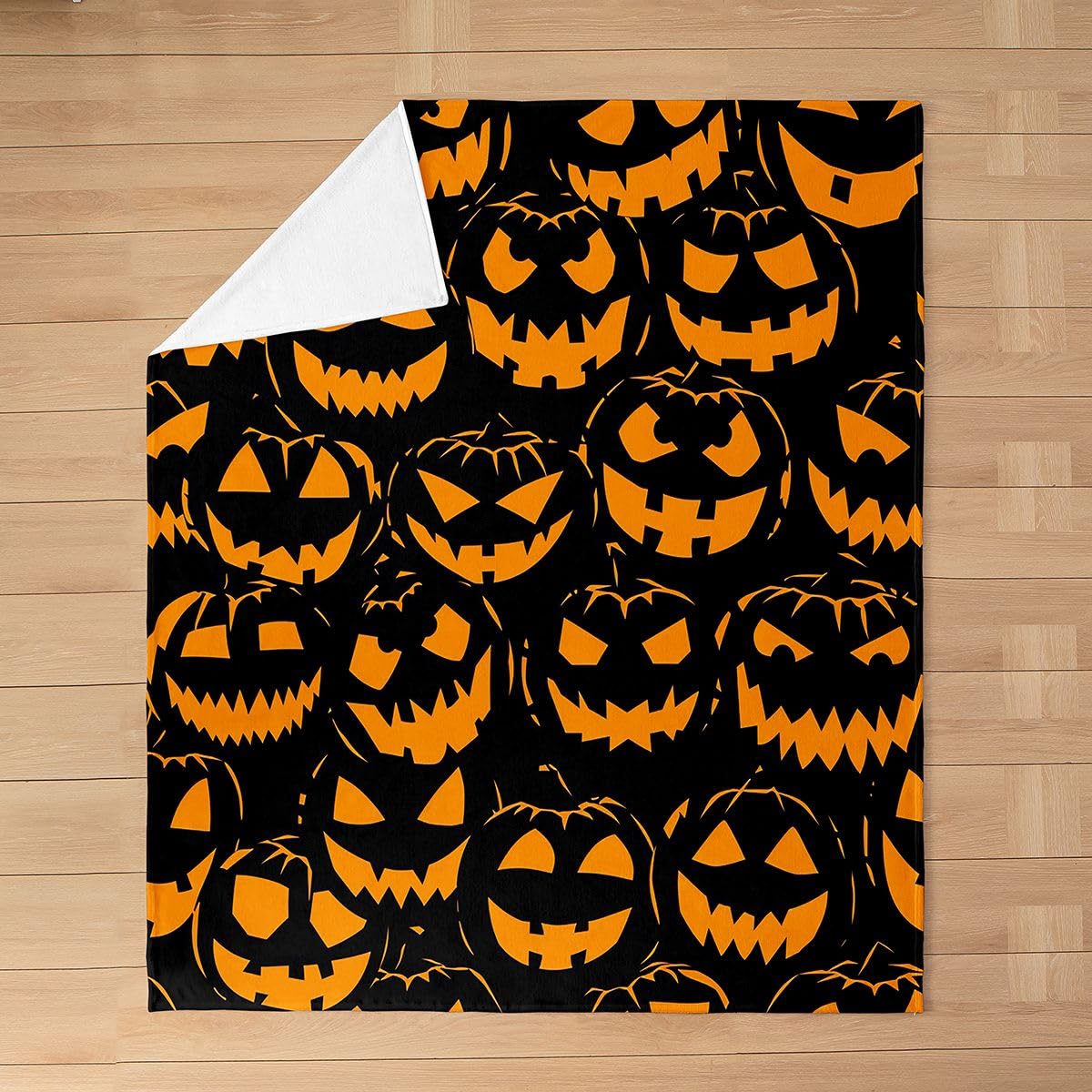 Feelyou Spooky Pumpkin Fleece Throw Blanket Halloween Themed Flannel Blanket Plush Fuzzy Trick or Treat for Bed Couch Chair Living Room Graveyard Throw 50"x60" Orange and Black Bedroom Decor