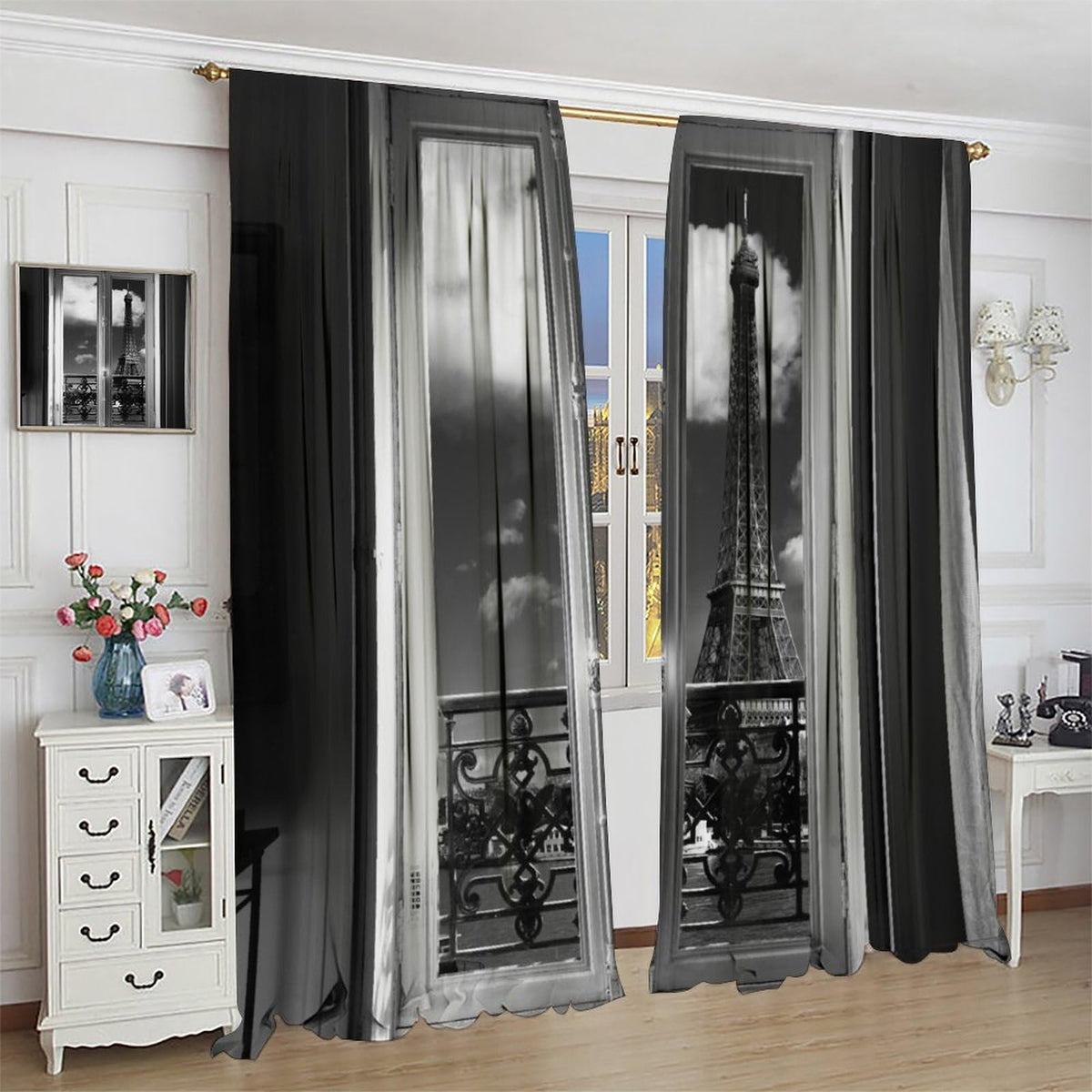AAVEUP Paris Tower Curtains,Girl Simple Romantic European City Architecture Eiffel Tower Landscape Windows Treatments Rod Pocket Drapes for Kids Room Living Room Bedroom 41x44.5in