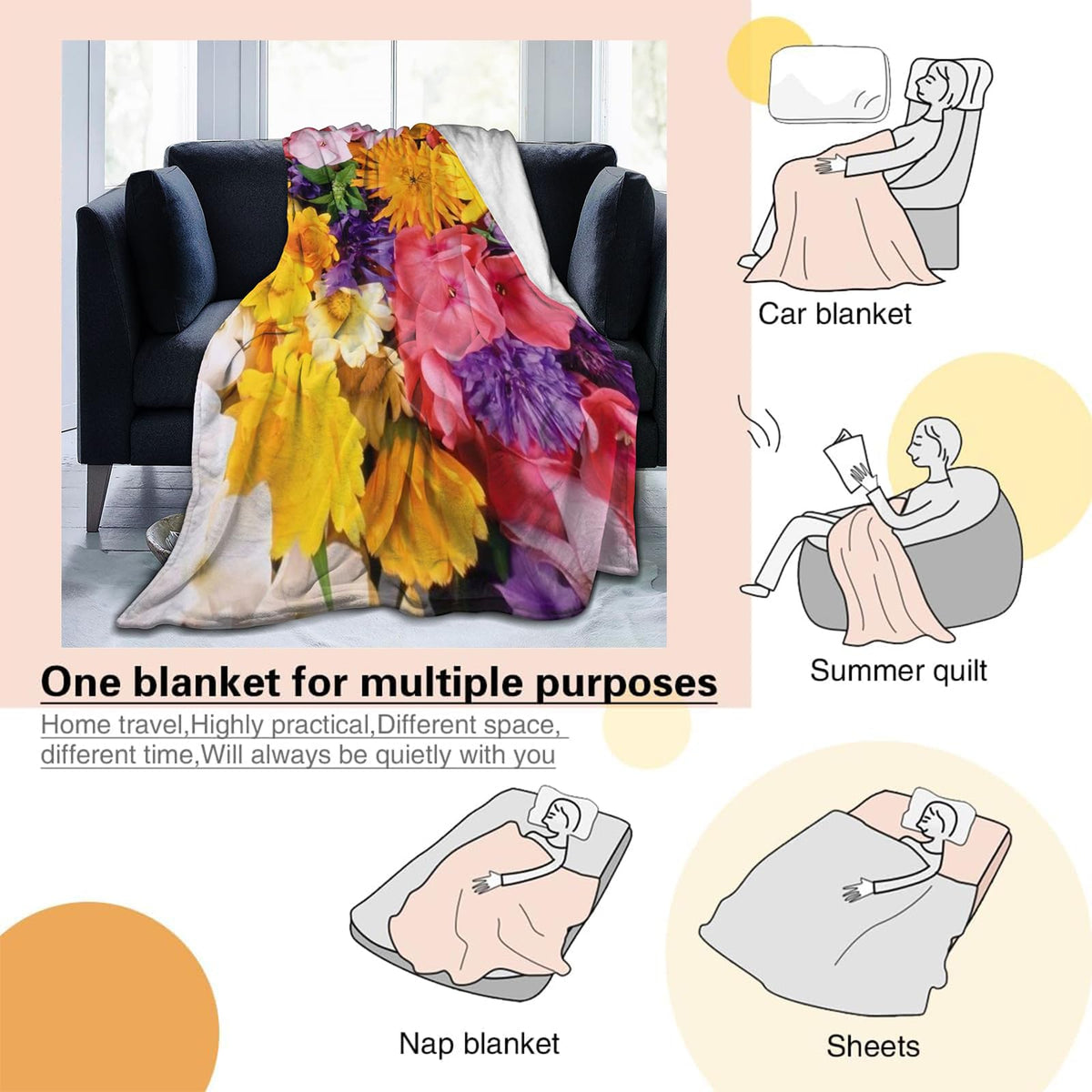 TRYYN Rustic Duck Pattern Throw Blanket for Couch Outdoor Camping Bedroom Decor, Cute Farm Animal Daisy Design, Super Soft Cozy Warm Fluffy Fleece Blankets Gifts for Kids Adults, 60x50 Inch