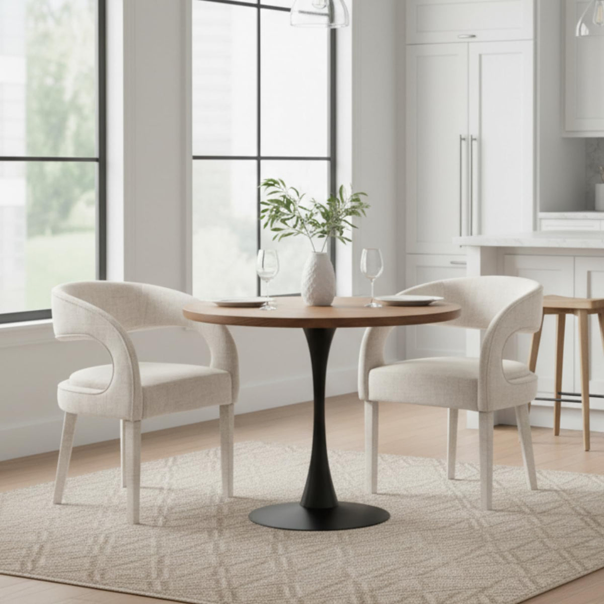CIMOTA Modern Dining Chairs Set of 4, Upholstered Linen Kitchen & Dining Room Chairs Kitchen Chairs with Arms/Open Back Comfy Accent Chairs for Living Room/Bedroom, Linen Beige/4PCS