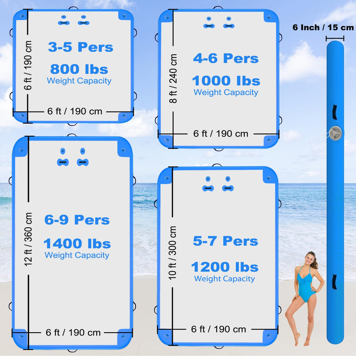 GZKYYLEGS Inflatable Floating Dock Series, 10 ft x 6 ft Stable Platform Raft for Beach Lake Pool, Up to 10 People Rafting and Recreation, Pump Bag Handles D-Rings