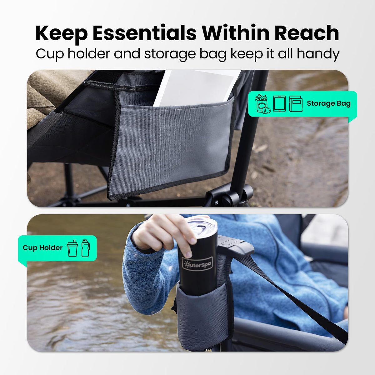 OuterSpa Hammock Camping Chair for Adults with Adjustable Backrest, Heavy Duty Padded Folding Hammock Chair Supports 400lbs, Portable Hammock Chair Swinging Chair for Camping, Travelling and Patio