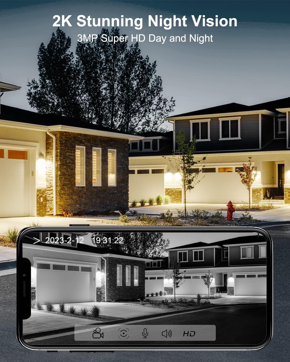 ANRAN 5MP Solar Security Cameras Wireless Outdoor for Home Security, Color Night Vision WiFi Surveillance Home Camera with Solar Panel, Spotlight, PIR Detection, 2-Way Talk, 2 Packs