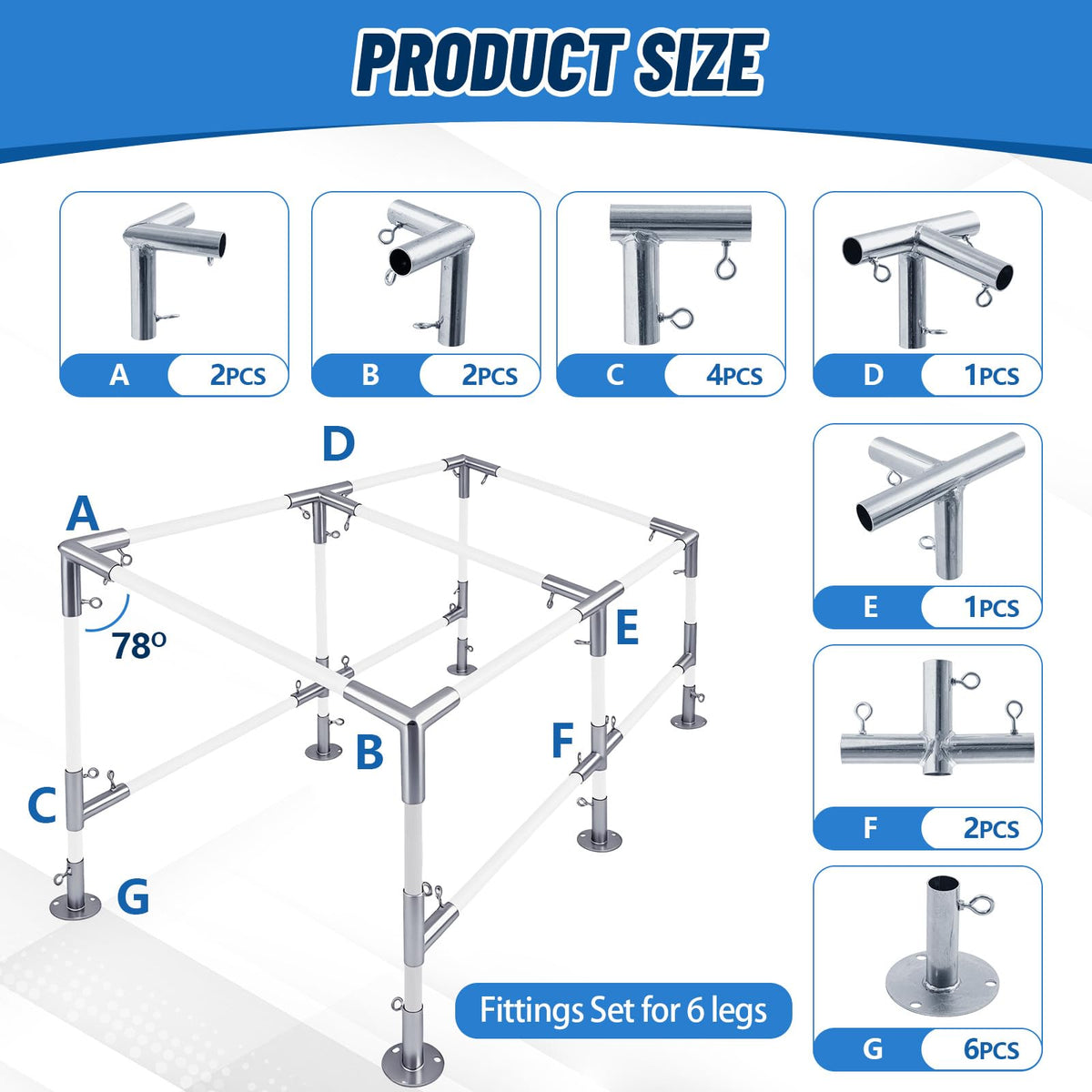 Frienda 6-Leg Lean-to Canopy Fittings for 1-3/8" Pipes, 18 Pcs Lean to Carport Frame Connectors Kit DIY Project for Slant Roof Carport, Shed, Gazebo, Greenhouse, Shelter Deck, Pipes Not Included