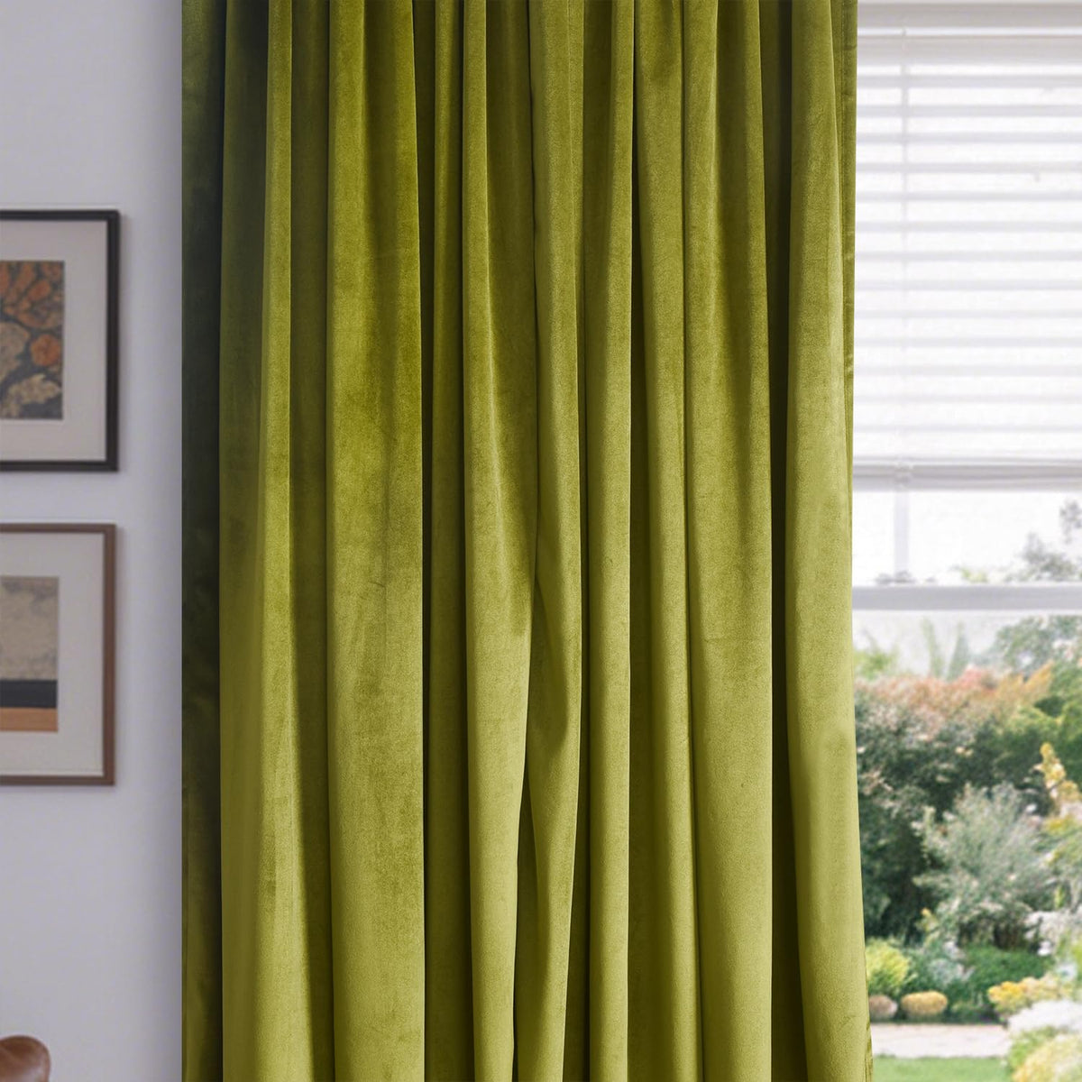 Roslynwood Velvet Olive Green Curtain 63 inch Long - Curtains Block Light Rod Pocket Thermal Insulated Window Drapes Set for Living Room/Bedroom/Dining Room, W52 x L63, 2 Panels