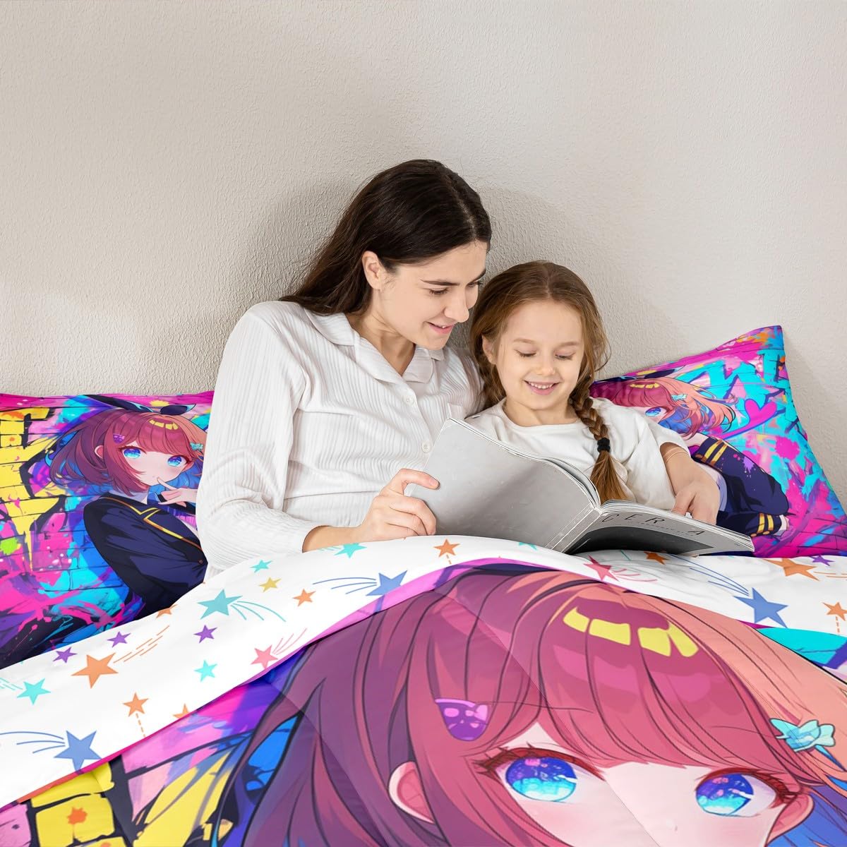 Erosebridal Girls Japanese Anime Comforter Set Twin, Kawaii Anime Girl Bedding Set Cartoon Girl Duvet Insert for Kids Teens Adult, Japanese Animation Sci Fi Style Quilt with 1 Pillow Case