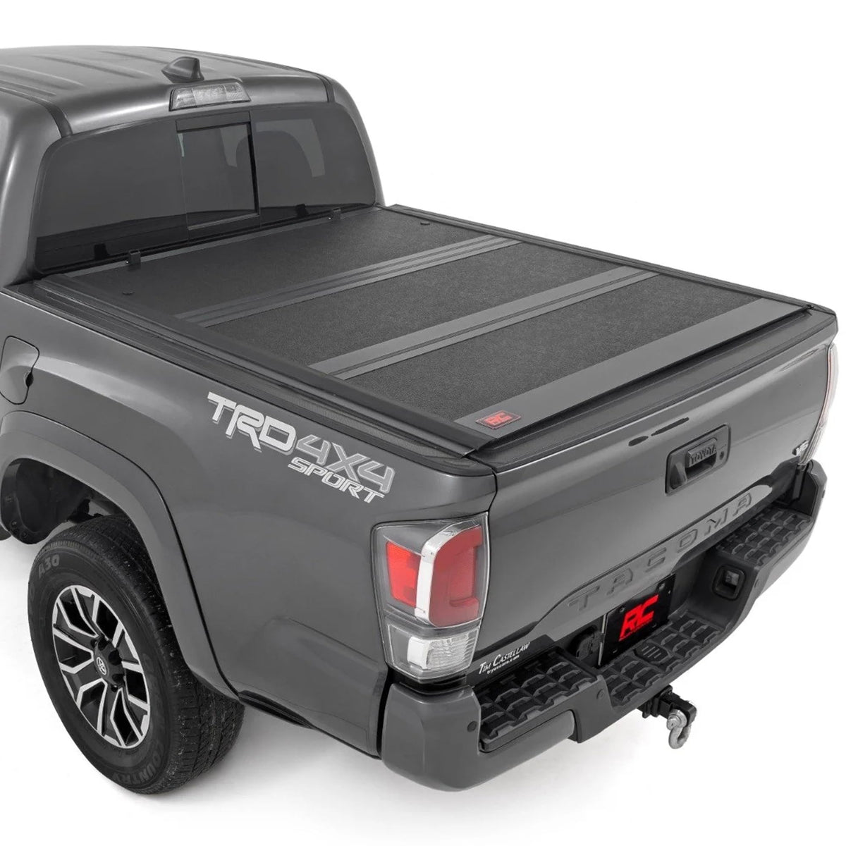 Rough Country Hard Low-Profile Tri-Fold Tonneau Cover for Toyota Tacoma (2016–2023) - Low-Profile Aluminum Truck Bed Cover, Fits 6' Bed (72.5")