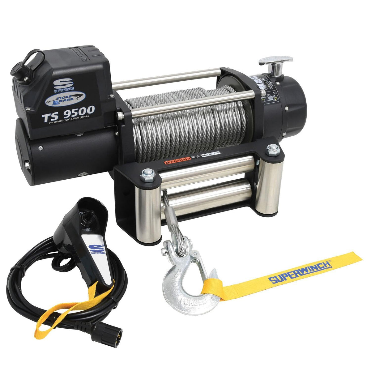 Superwinch 1595200 Tiger Shark 9.5, 12 VDC winch, 9,500 lb/4,309 kg capacity with roller fairlead