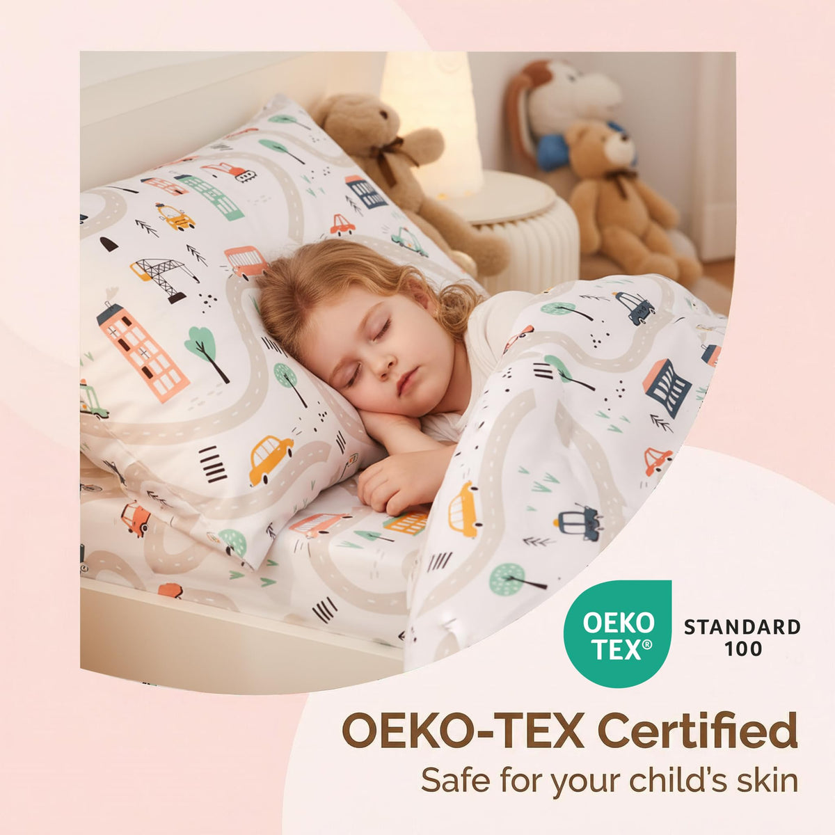 JSD Car Toddler Bedding Set, 4 Piece Bed-in-a-Bag Toddler Microfiber Comforter Sheet Set, All Season Machine Washable