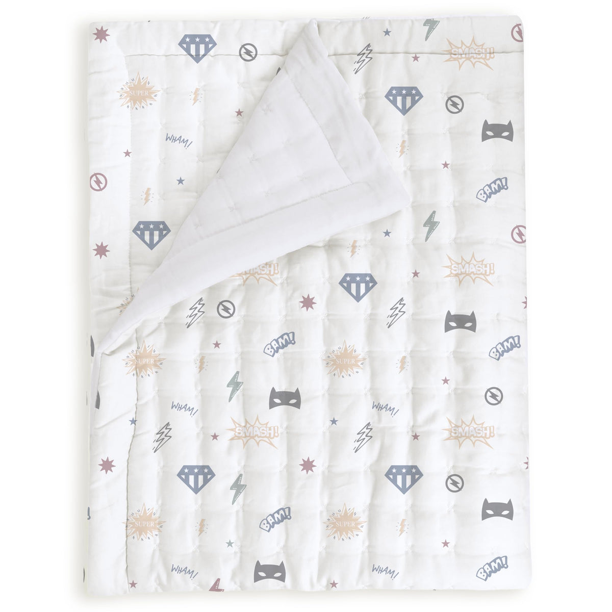 MakeMake Organics Organic Baby Comforter GOTS Certified Organic Kids Blanket Cotton Infill Tufted - Reversible Ultra Soft Breathable Boys Girls Superheros (30"x40", Mighty Heros)