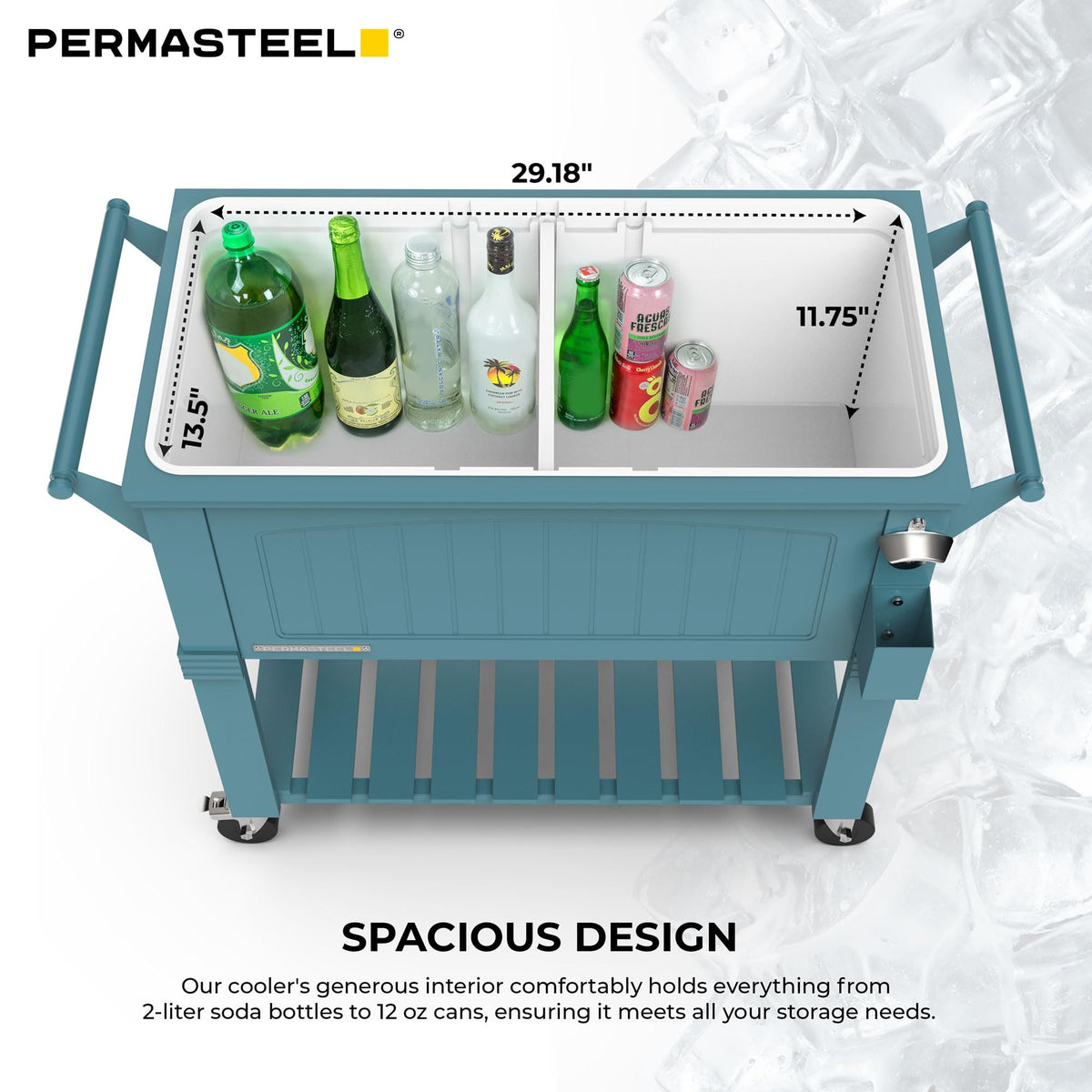 Permasteel Party Cooler with Divider, Spacious 80-Qt Capacity, Chills 36hrs, Serving Tray, Rolling Ice Chest for Indoor and Outdoor Entertainment, Matte Teal