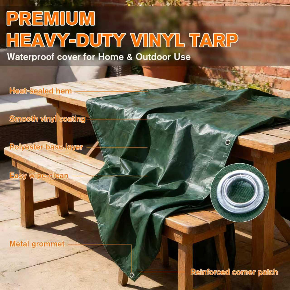 NORSGATEN 22 Mil Heavy Duty Vinyl Tarp,12x24 FT Fully Waterproof Reversible Poly Tarp with Metal Grommets, All-Weather Fade Resistant Outdoor Cover for Equipment, Truck, Roof & Woodpile,Garden Plants