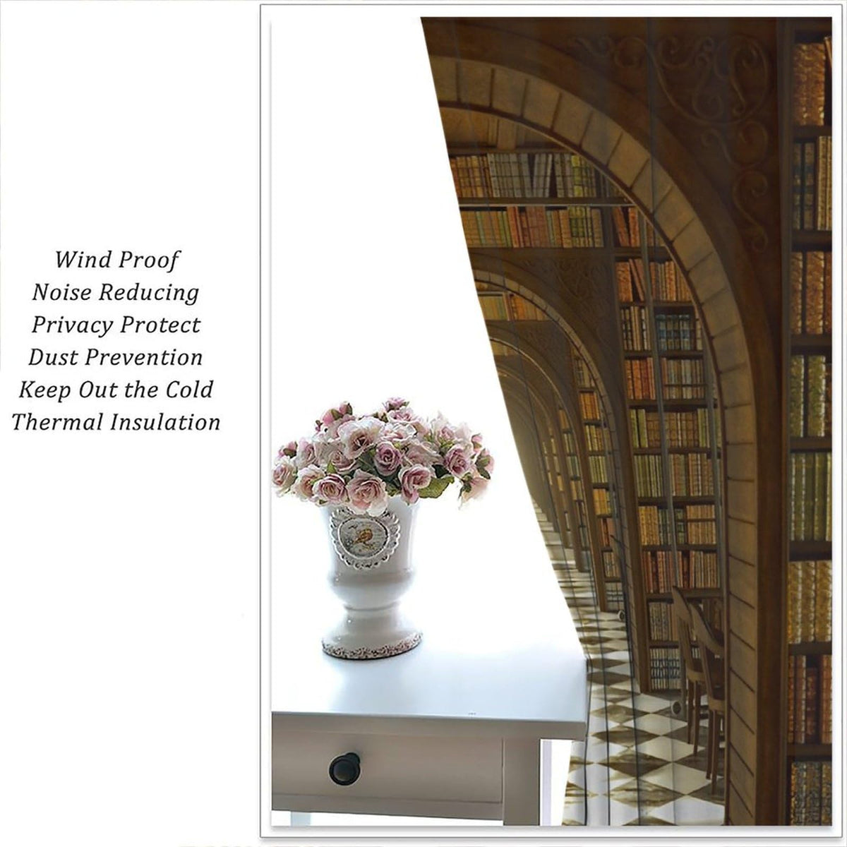 Nsbul Bookshelf Curtains, Vintage Library Books Window Treatments Antique Wooden Bookcase Drapes for Bedroom Living Room, 42" W X 45" L (No Blackout)