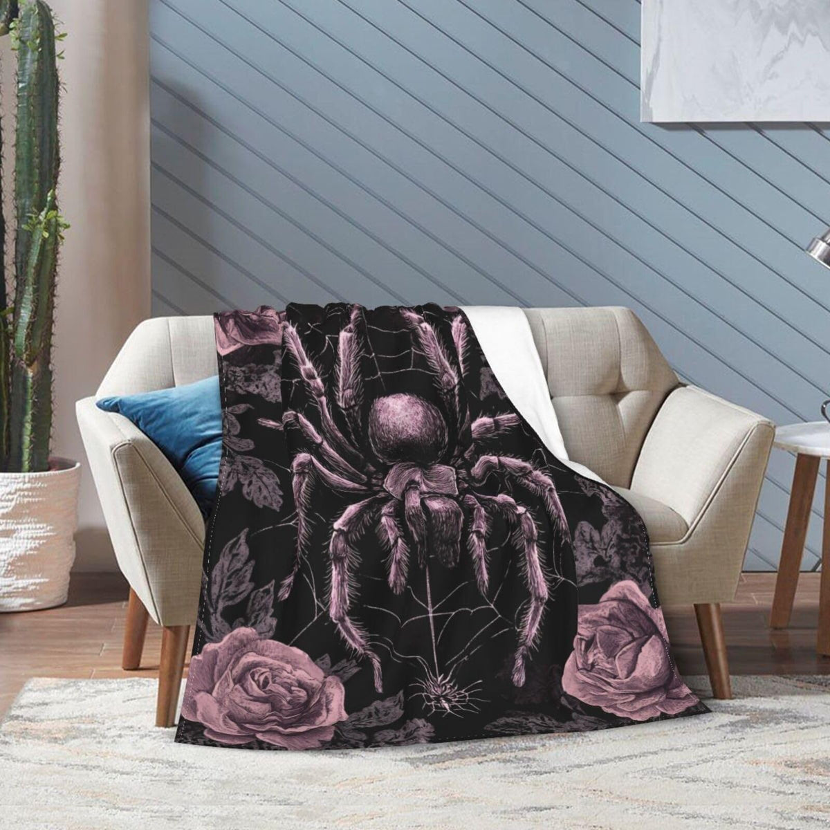Gothic Spider Throw Blanket Rose Spiders Blankets Aviation Spider Web Fleece Plush Super Soft Cozy Warm Lightweight Decor Gifts for Boys Girls Kids Adults Men Women 40" x 50"