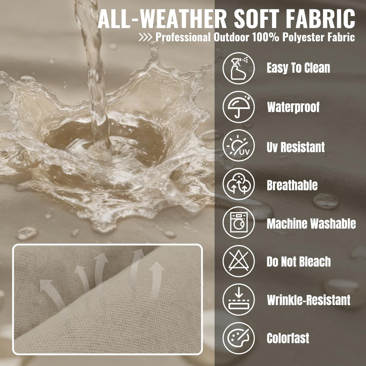 Cabubra 14pcs Outdoor Patio Furniture Cushion Covers, Waterproof & Sun-Resistant Zippered,Fit for Patio Furniture Sectional Sofas and Wicker Rocking Chairs,3 Sizes,Sand,Covers Only