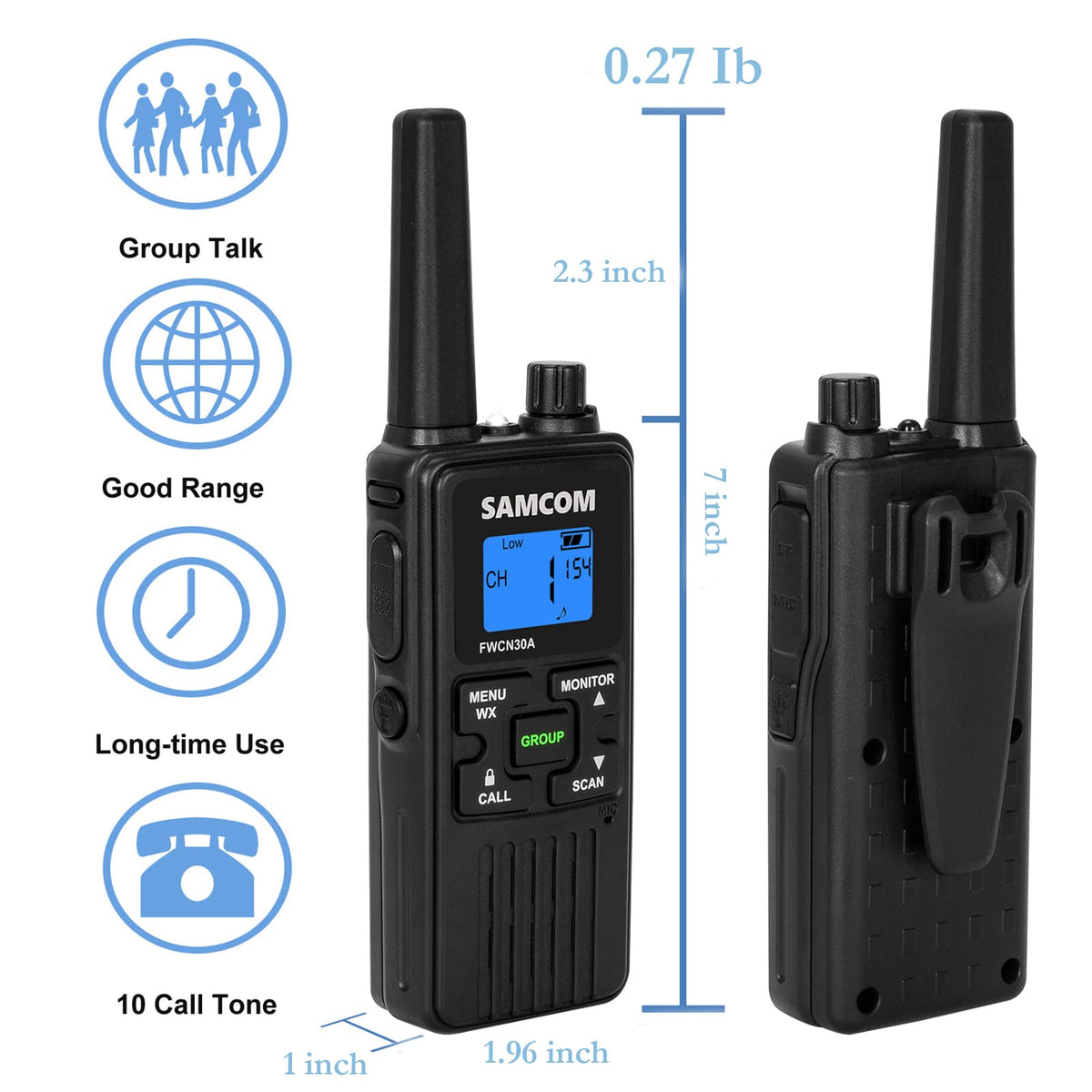 4 Long Range Walkie Talkies Rechargeable for Adults SAMCOM NOAA 2 Way Radios Walkie Talkies- FRS Two Way Radios with Earpiece Group Call Flashlight VOX SCAN NOAA Weather Alert and USB Charger Battery