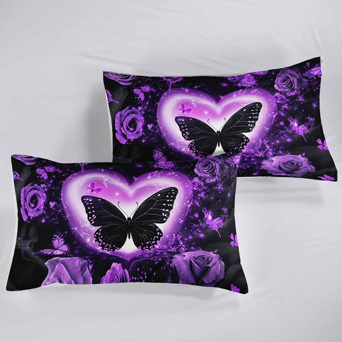 QOOMO Purple Butterfly Kids Sheets Full Size,Rose 16" Deep Pocket Bed Sheet Set,Rose Printed Bedroom Decor Bedding Set Soft and Breathable for Boys/Girls/Kids/Teens